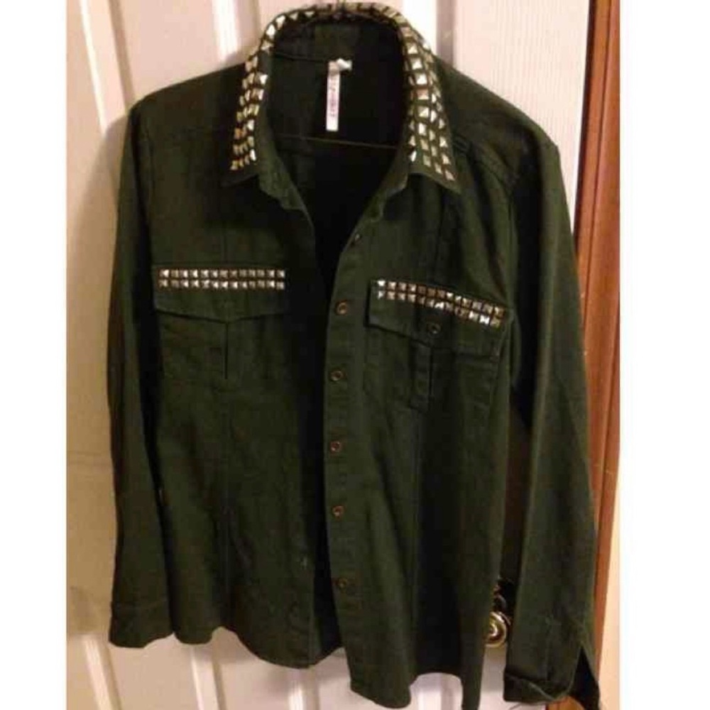 Studded Dark Green Button-Up jacket